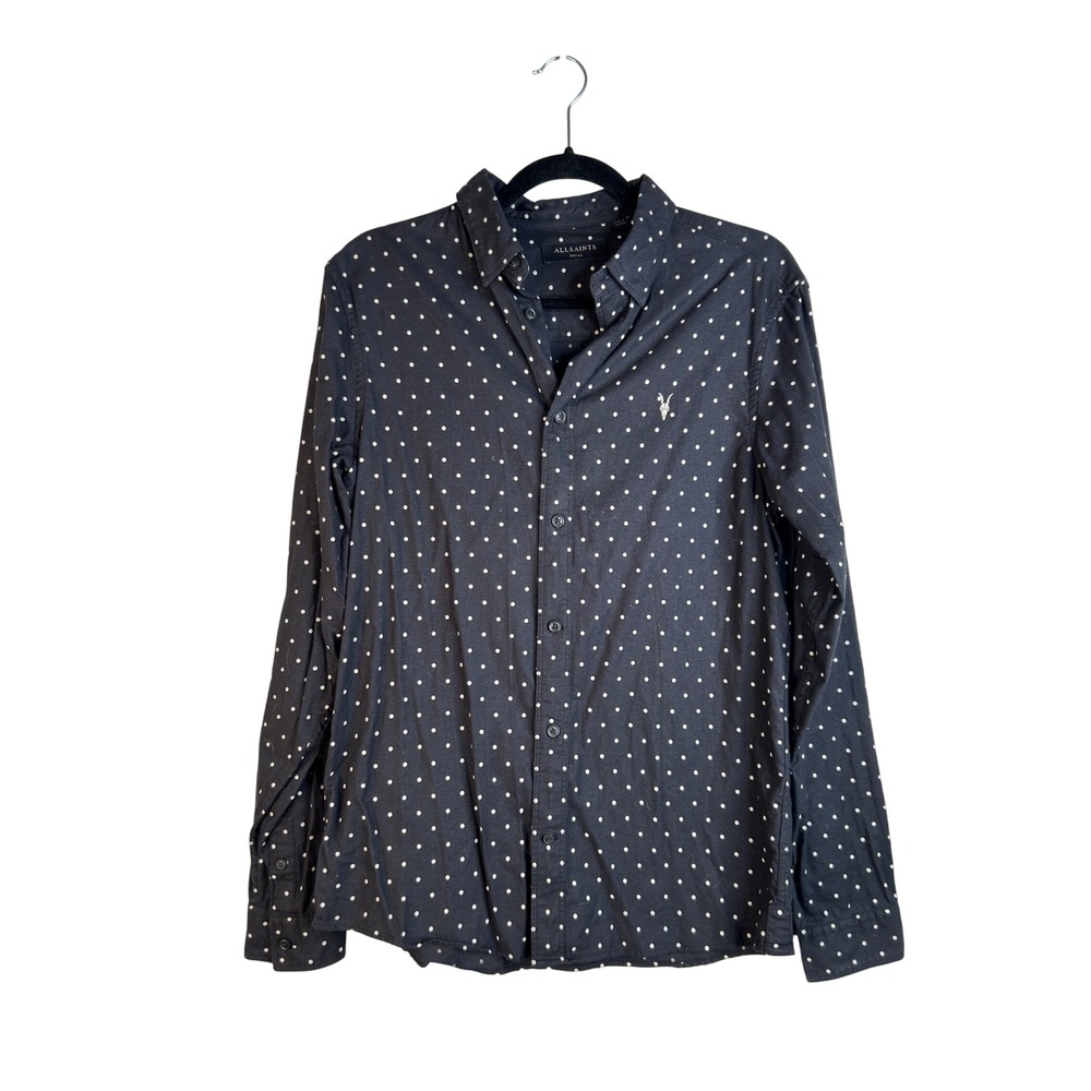 AllSaints Men's Classic Black Polka Dot Button Down Shirt Size Small
